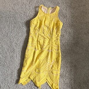 Vici Yellow Lace Midi Sheath Dress